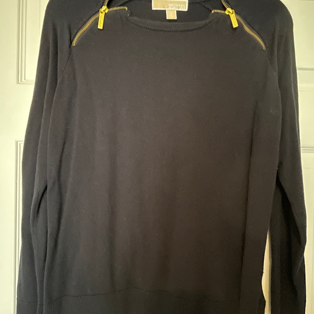 Michael Kors Navy Sweater with Gold Zipper Accents